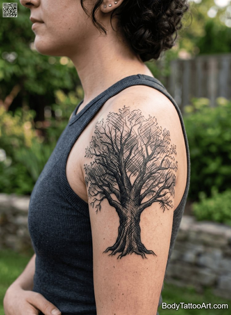 crosshatch Oak Tree Tattoos