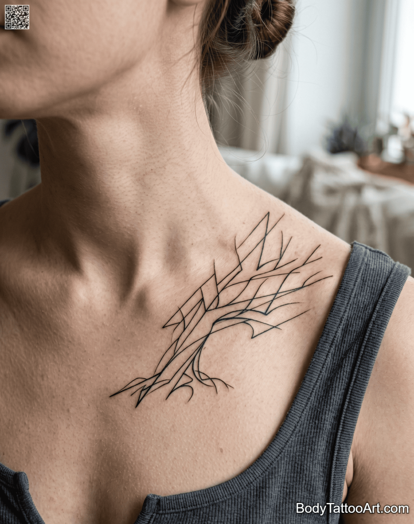 Abstract fine line Oak Tree Tattoos