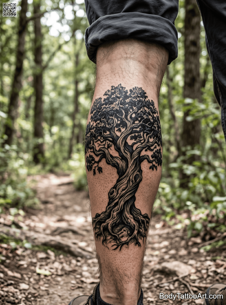 Blackwork with heavy shading Oak Tree Tattoos