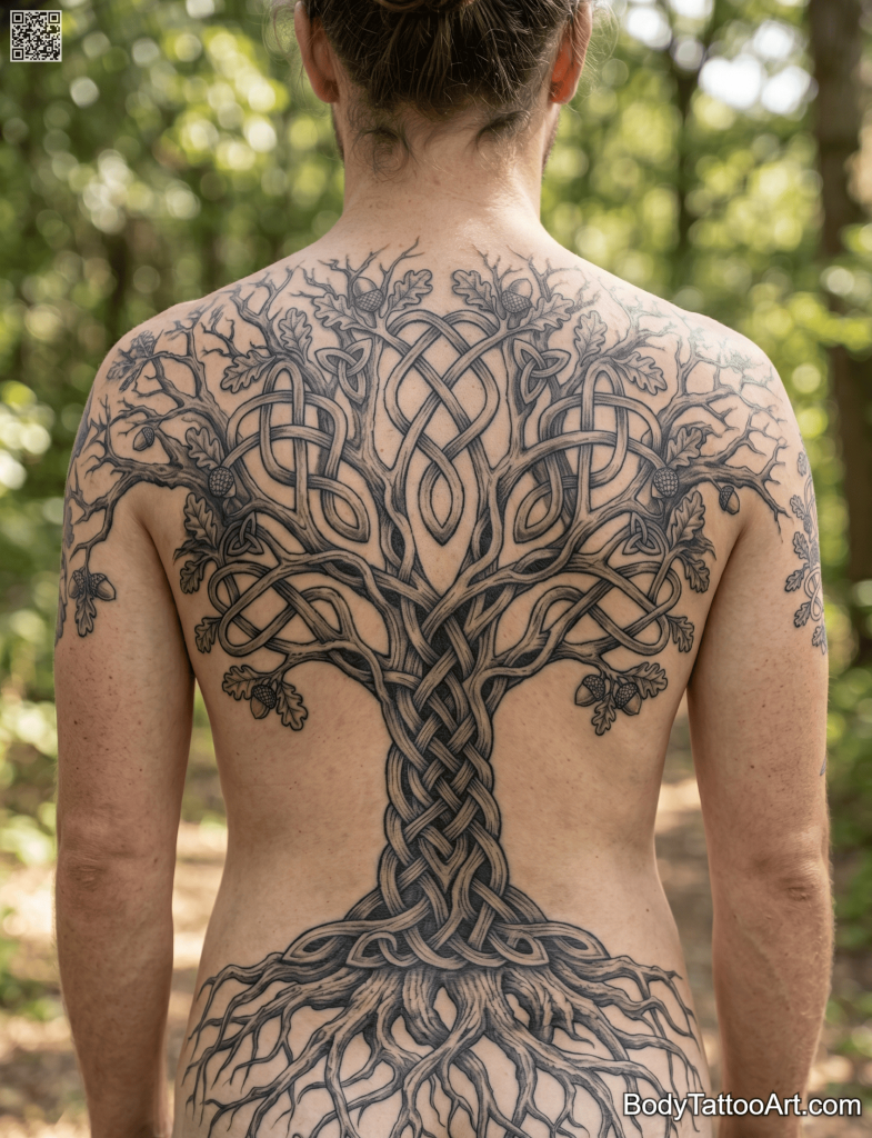 Grey wash realism Oak Tree Tattoos