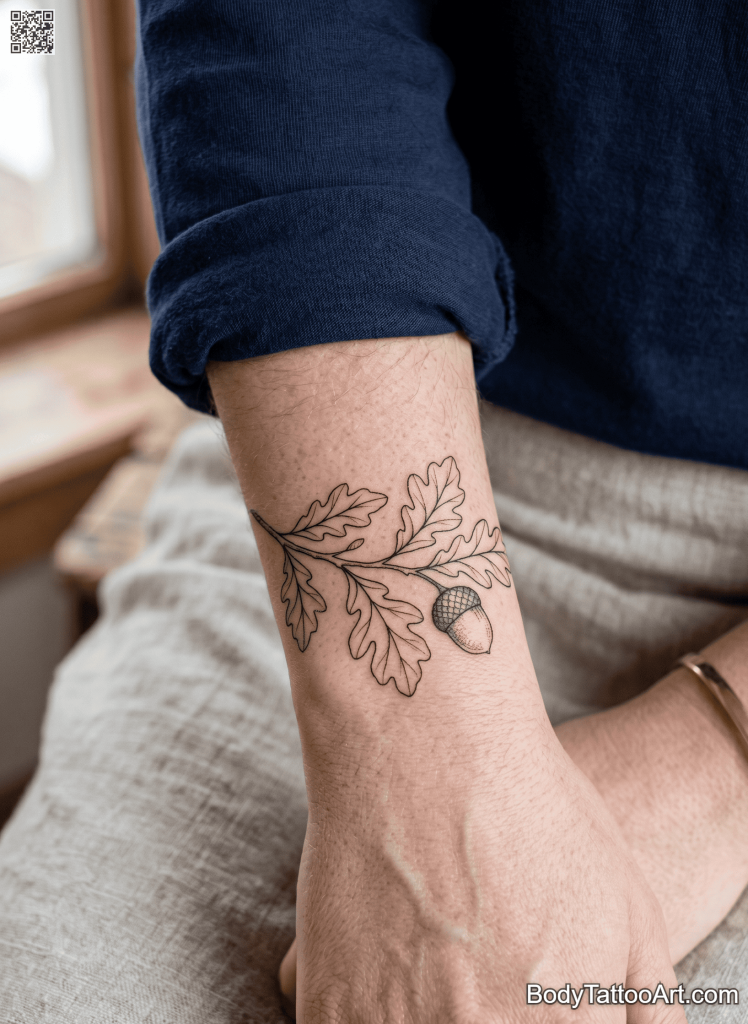Fine line with dotwork Oak Tree Tattoos