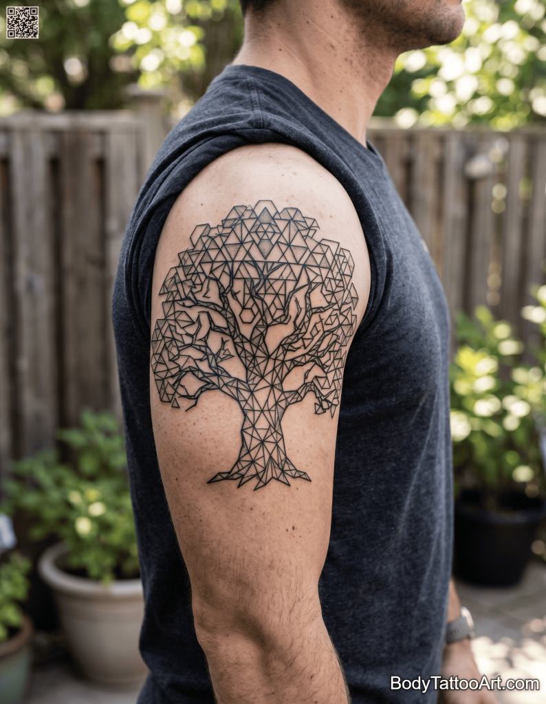 Geometric blackwork Oak Tree Tattoos