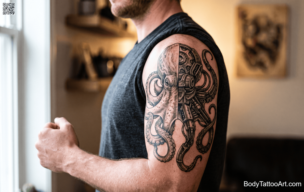 Biomechanical realism Octopus Tattoos