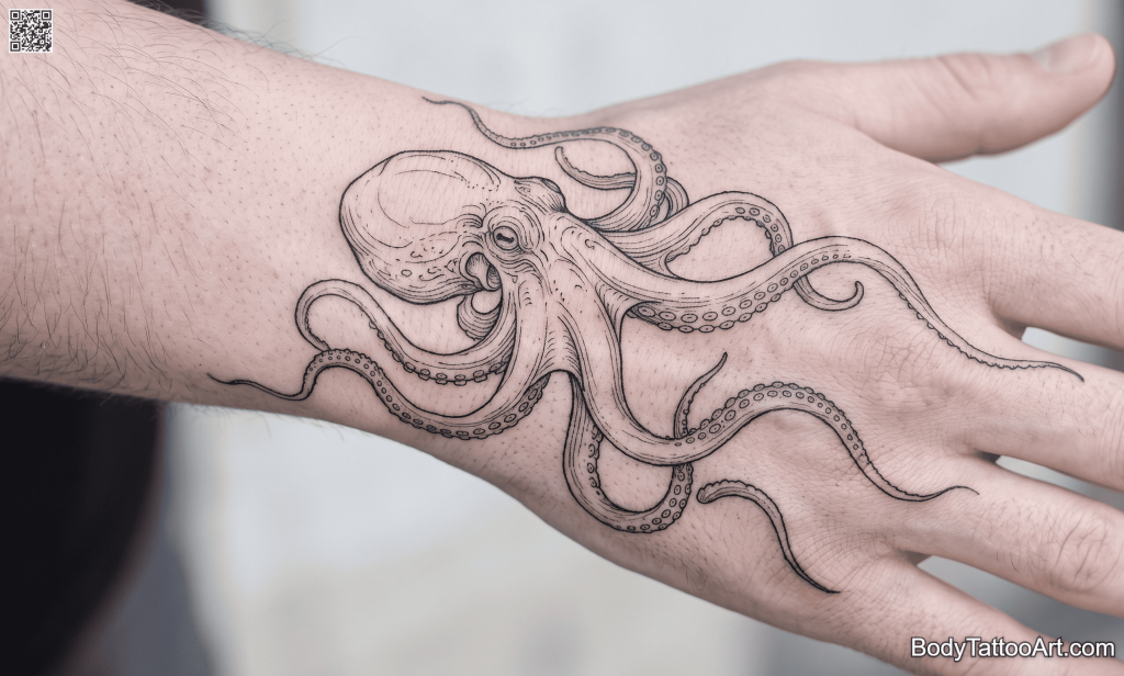 Single needle fine line Octopus Tattoos