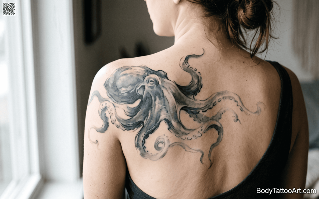 Grey wash / painterly Octopus Tattoos