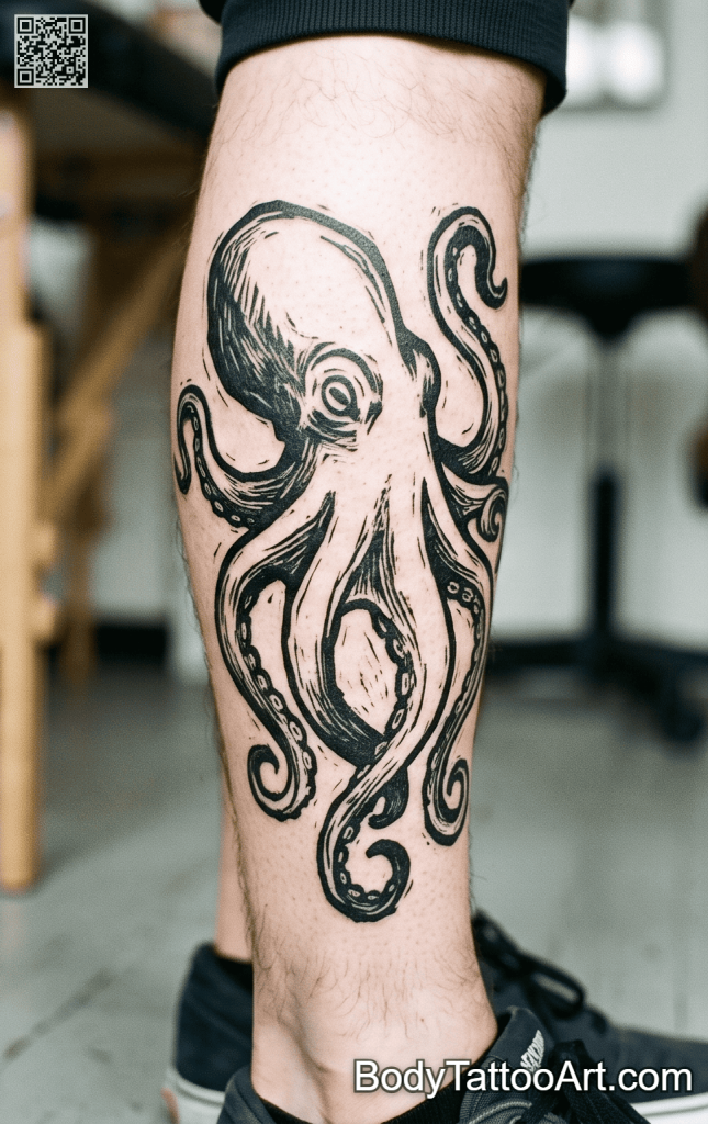: Linocut blackwork  Octopus Tattoos