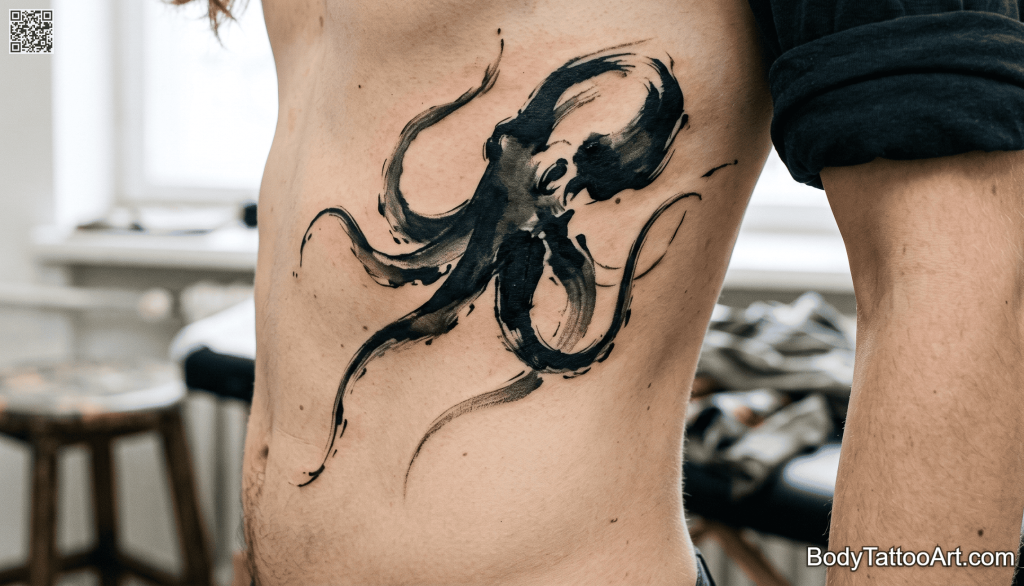 Sumi-e / ink wash Octopus Tattoos