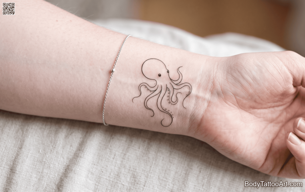Fine line minimalist Octopus Tattoos