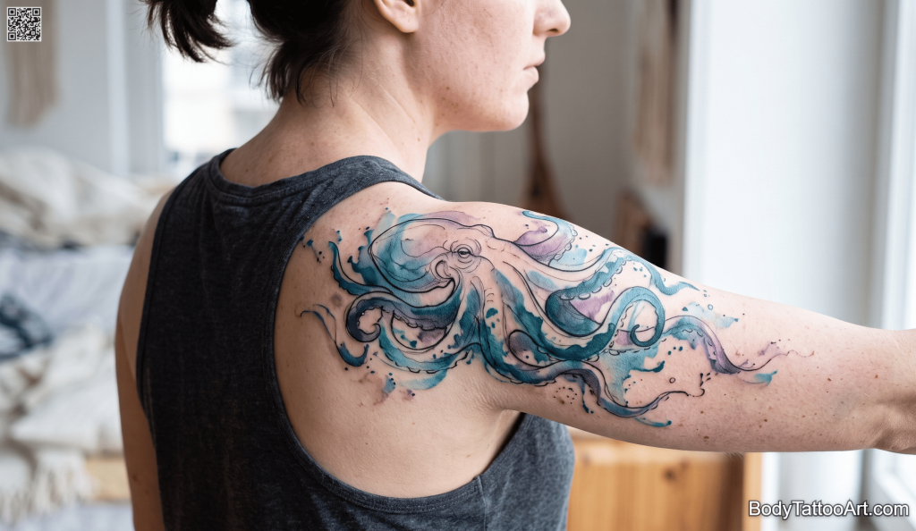 Watercolour Octopus Tattoos