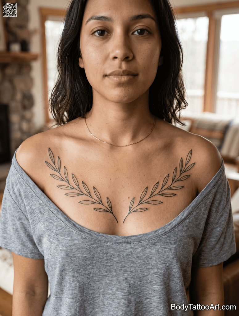 Fine line symmetrical Olive Branch Tattoos