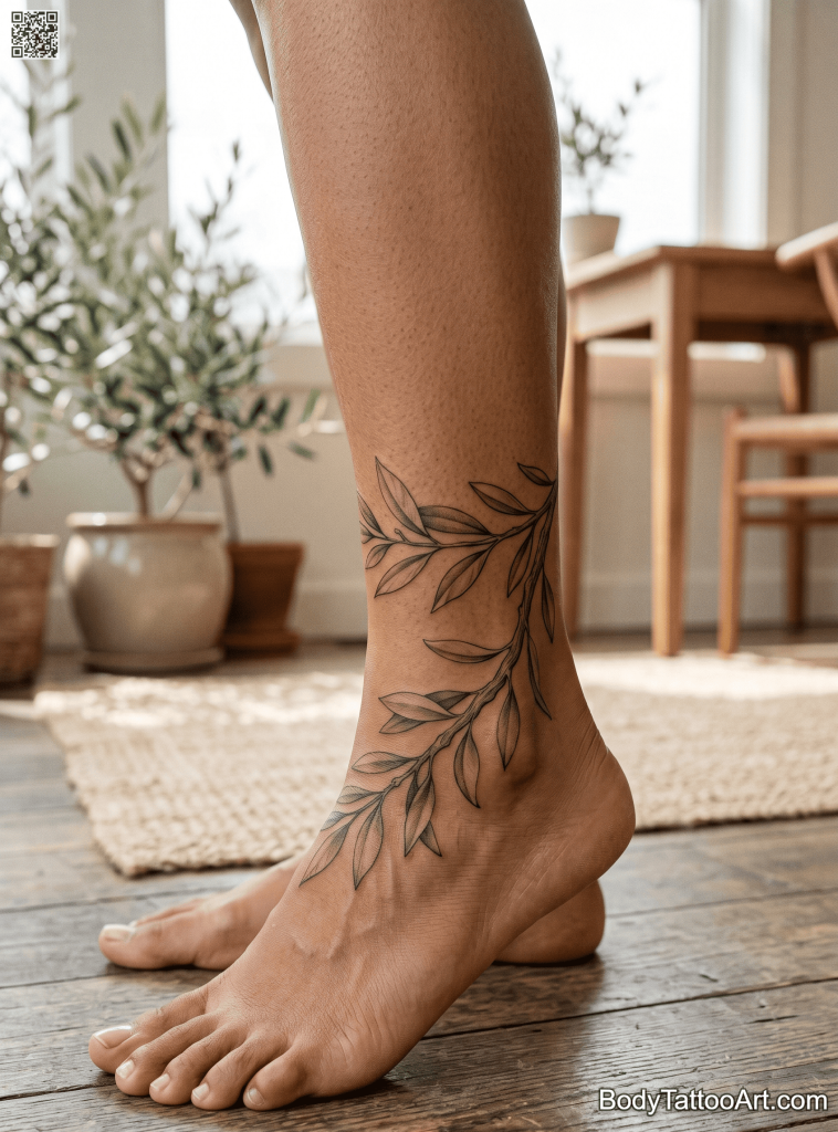 Grey-wash fine line Olive Branch Tattoos