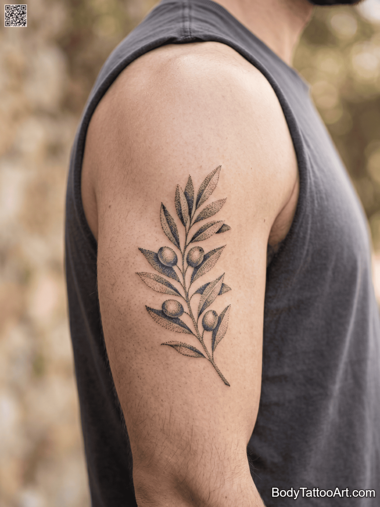 Stipple / pointillism Olive Branch Tattoos