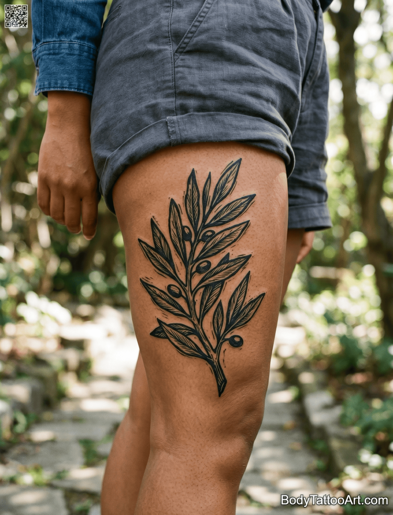 Blackwork woodcut Olive Branch Tattoos