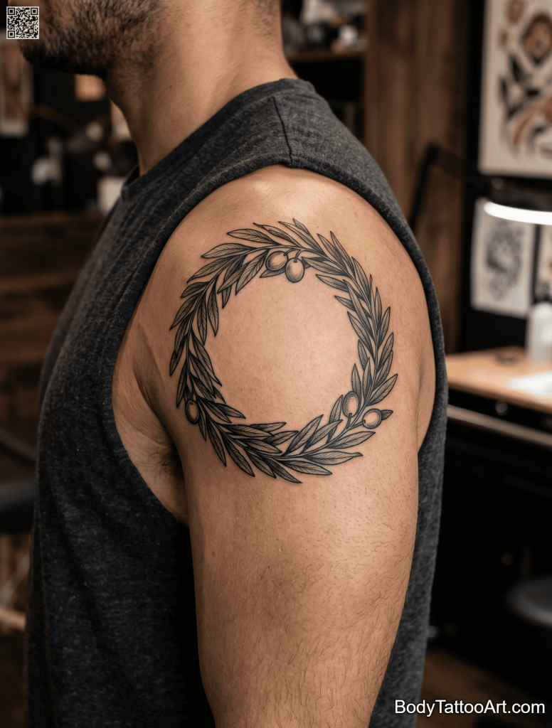 Illustrative blackwork Olive Branch Tattoos