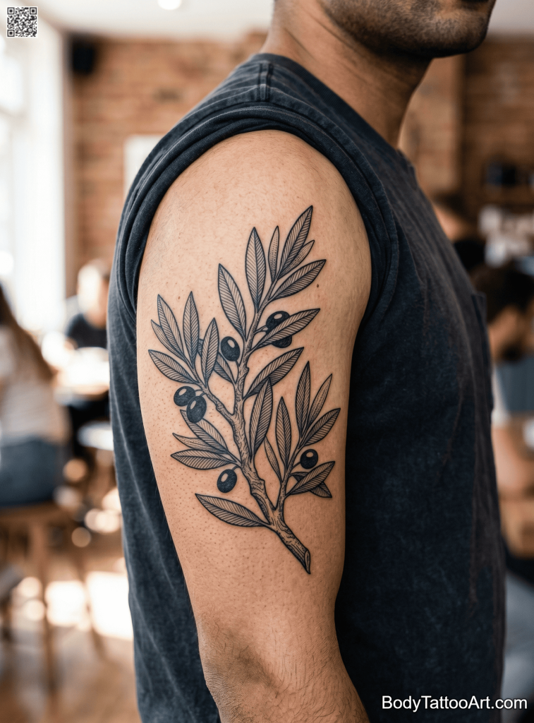 Textured blackwork Olive Branch Tattoos