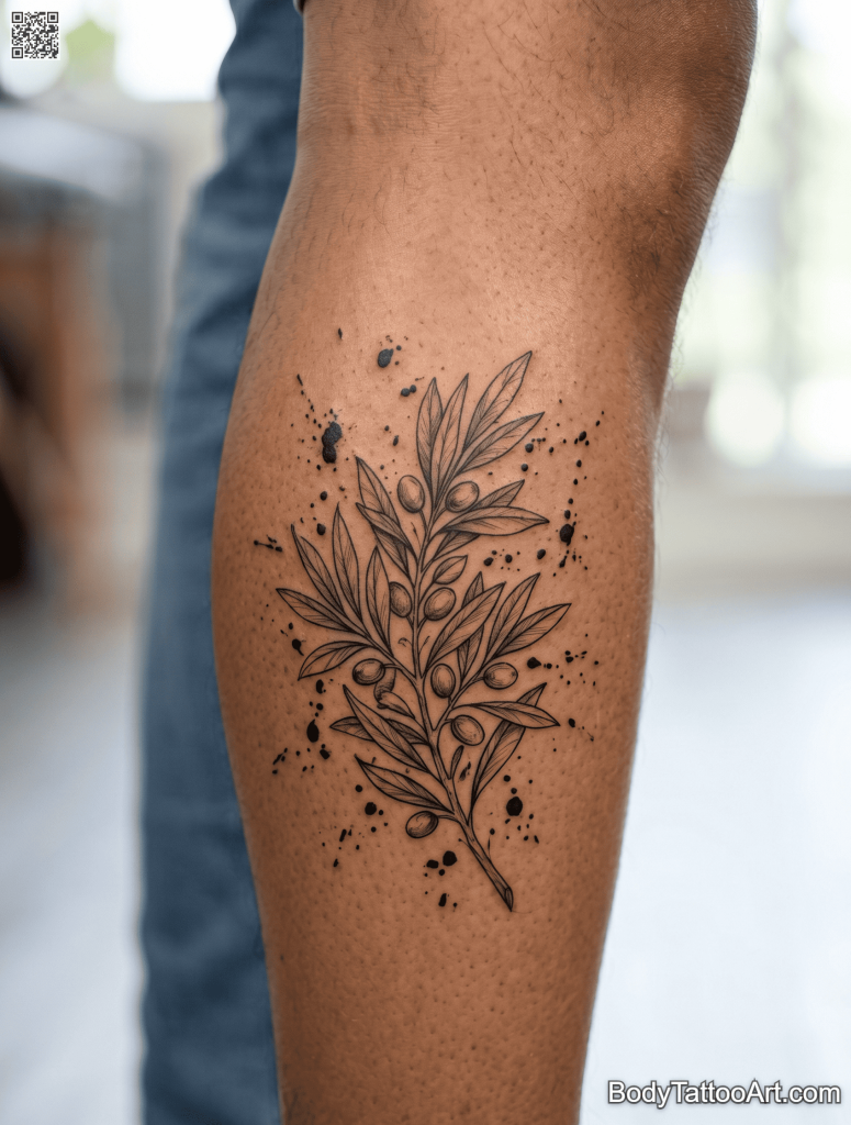 Illustrative with splatter Olive Branch Tattoos