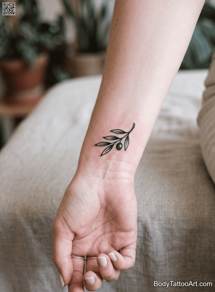 Micro traditional Olive Branch Tattoos