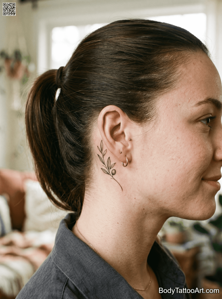 Micro fine line Olive Branch Tattoos