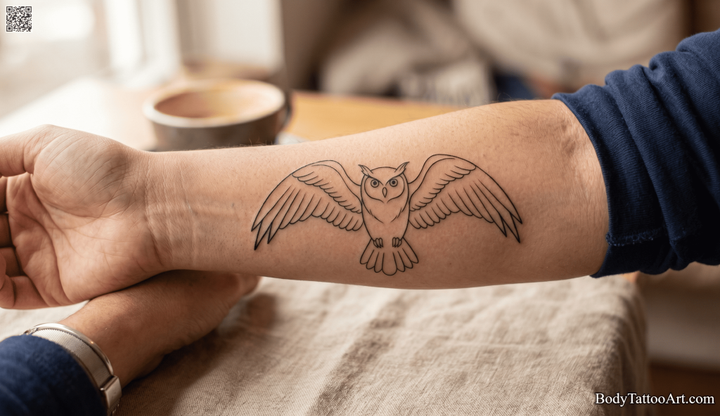 Single needle linework Owl Tattoos