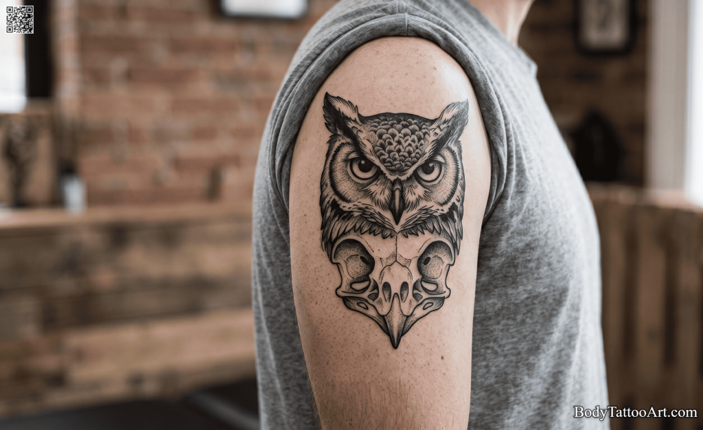 Illustrative blackwork Owl Tattoos