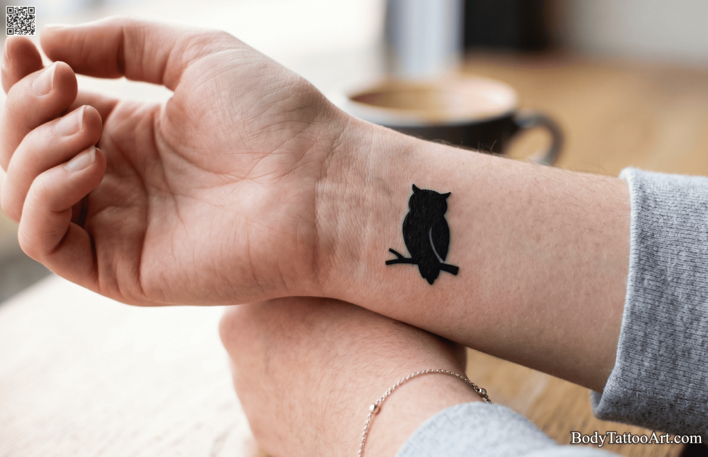 Blackwork silhouette Owl Tattoos