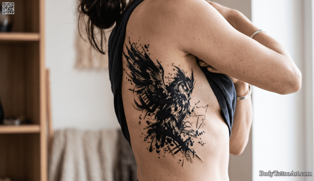 Abstract blackwork Owl Tattoos