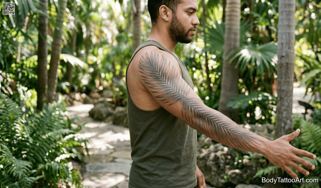 Grey-wash botanical Palm Leaf Tattoos