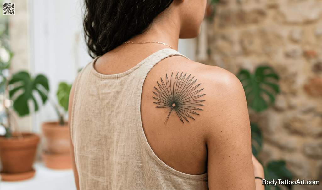 Fine line with dotwork detail Palm Leaf Tattoos