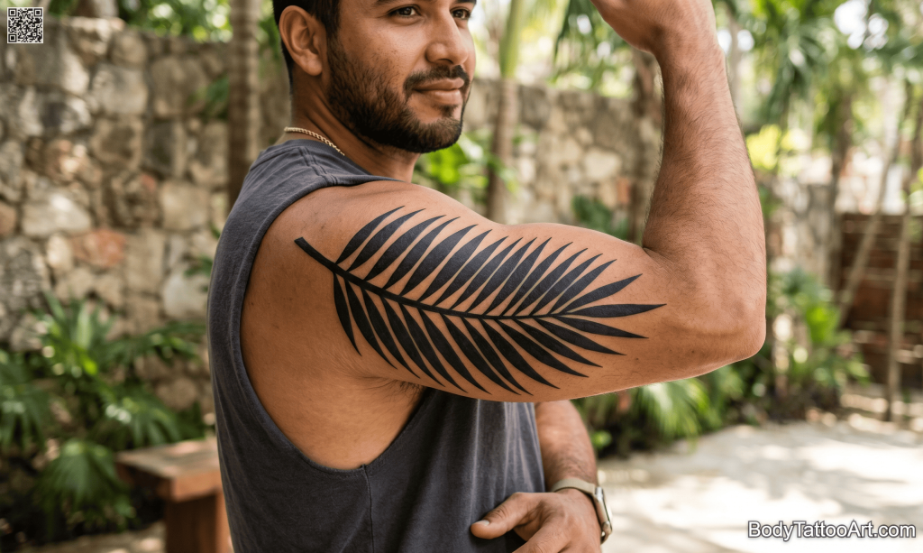 Blackwork Palm Leaf Tattoos