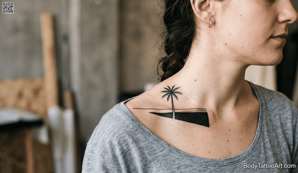 Blackwork graphic Palm Tree Tattoos