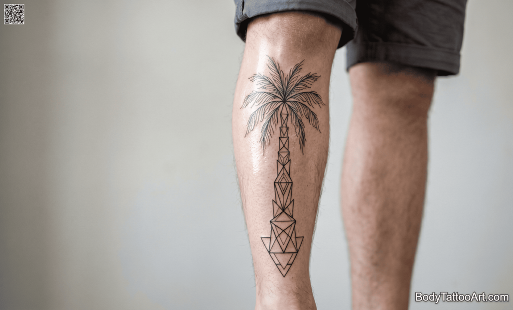  Geometric fine line Palm Tree Tattoos