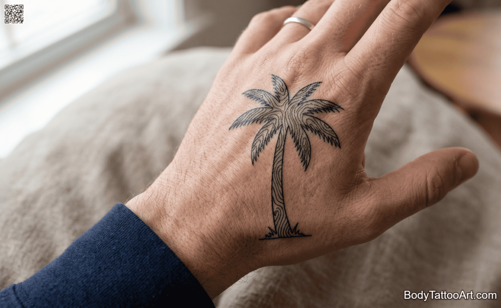 Fine line graphic Palm Tree Tattoos