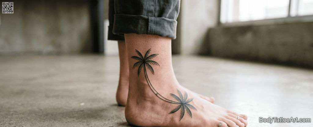 Fine line with crosshatch Palm Tree Tattoos