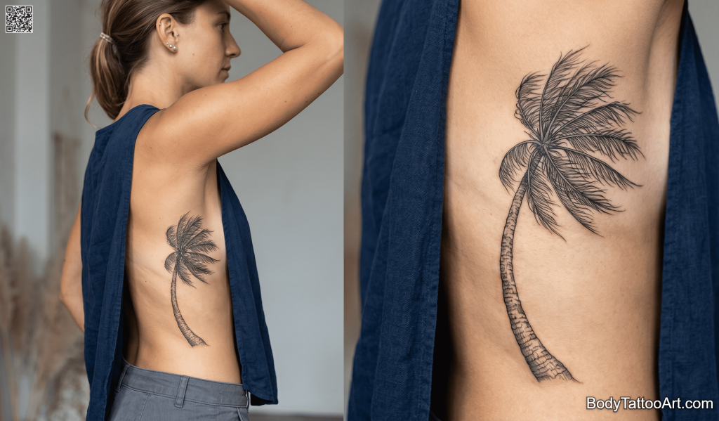Fine line realism Palm Tree Tattoos