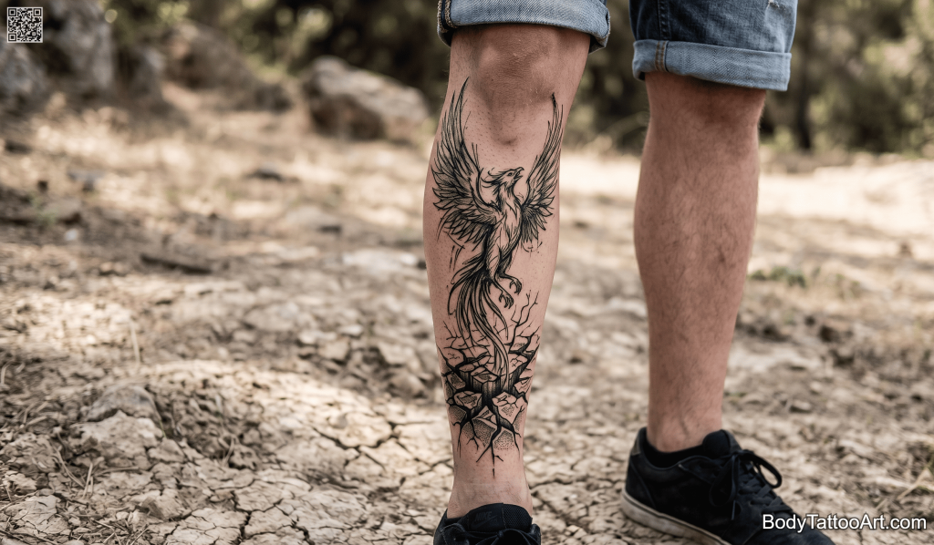 Phoenix Rising Through Cracked Earth