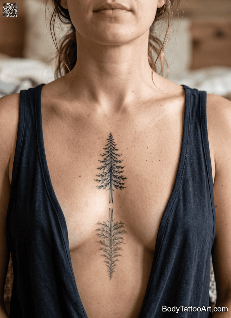  Fine line with light shading Pine Tree Tattoos