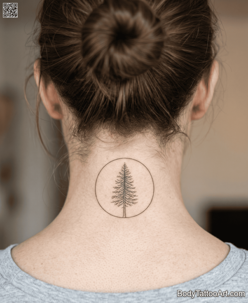  Fine line blackwork Pine Tree Tattoos
