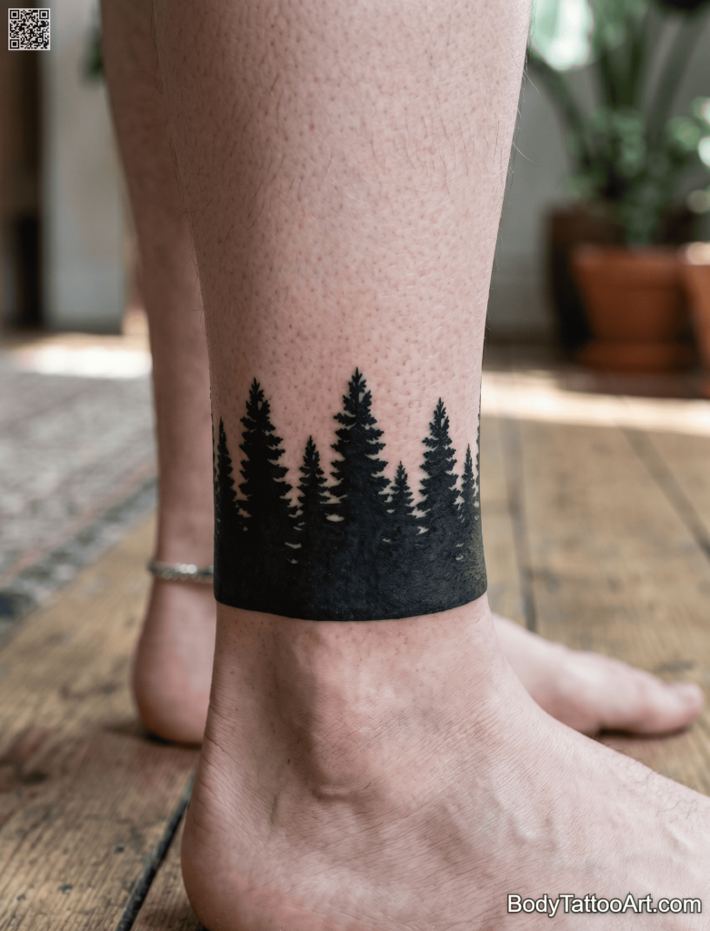  Blackwork silhouette Pine Tree Tattoos