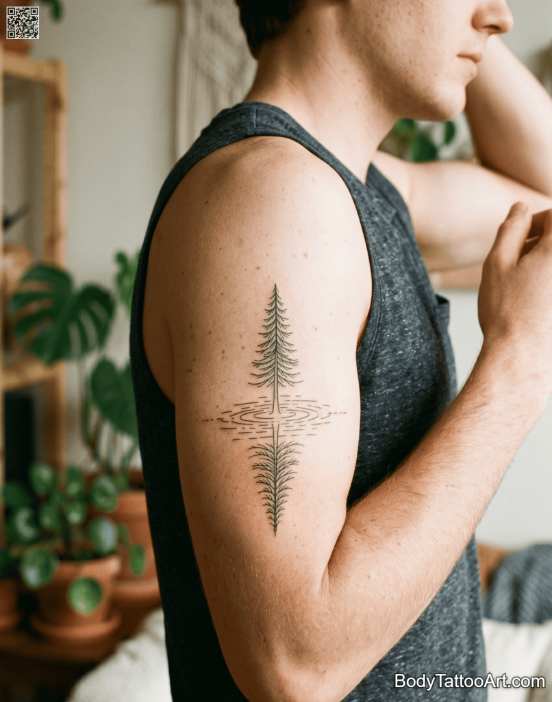 Fine line Pine Tree Tattoos