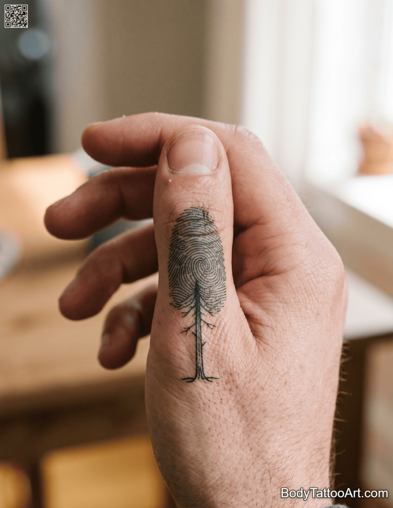 Fine line illustrative Pine Tree Tattoos