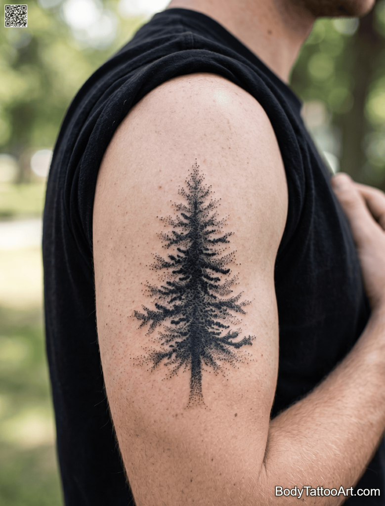 Dotwork Pine Tree Tattoos