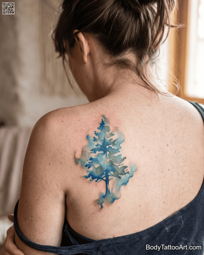 Watercolor Pine Tree Tattoos