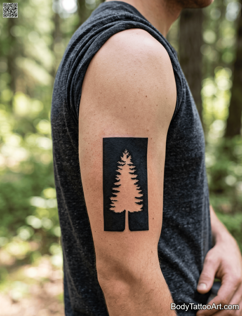 Blackwork negative space Pine Tree Tattoos