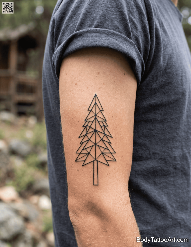  Geometric blackwork Pine Tree Tattoos