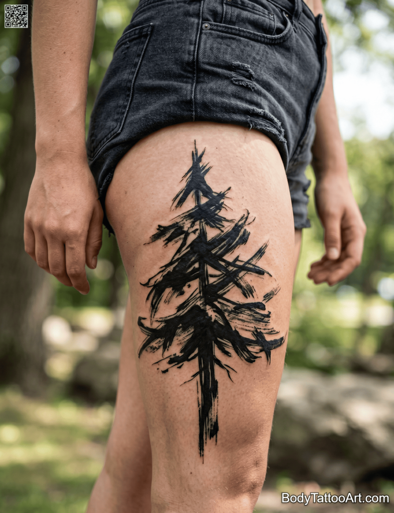  Abstract brushwork Pine Tree Tattoos