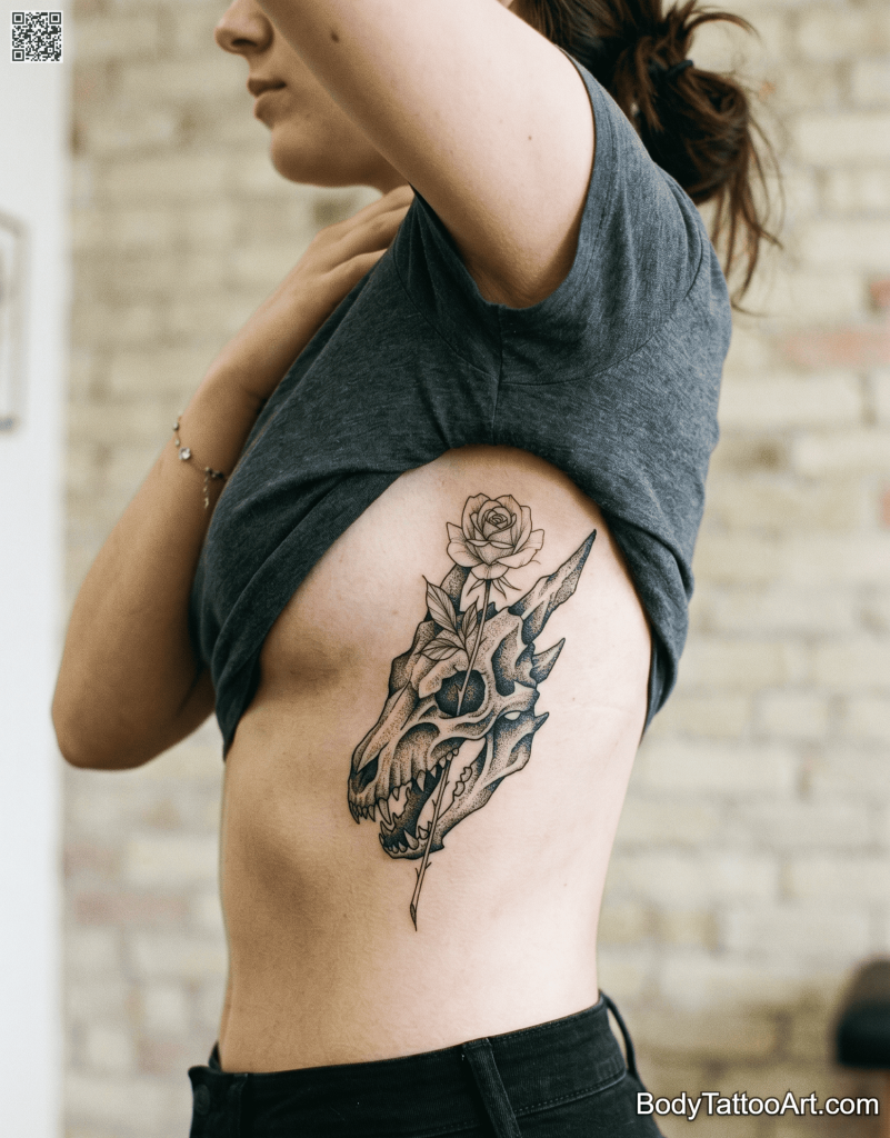 Dotwork and fine line Rose With Dragon Tattoos