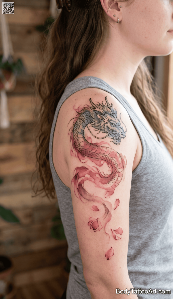 Watercolour with black outline Rose With Dragon Tattoos