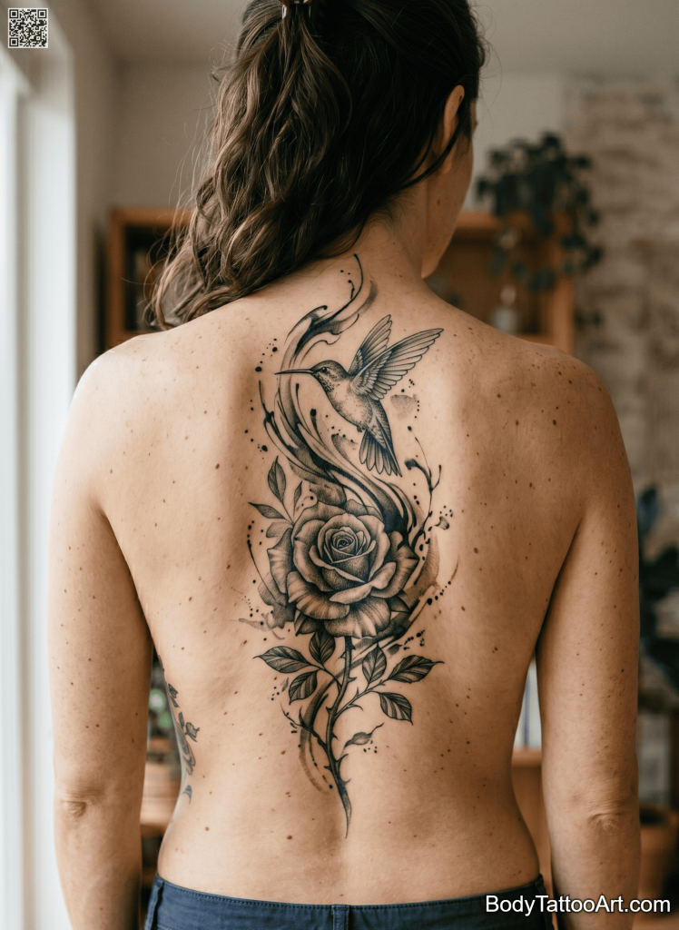 Abstract realism Rose With Hummingbird Tattoos