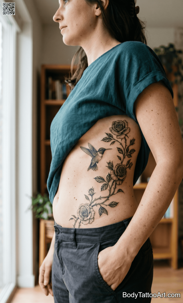 Botanical realism Rose With Hummingbird Tattoos