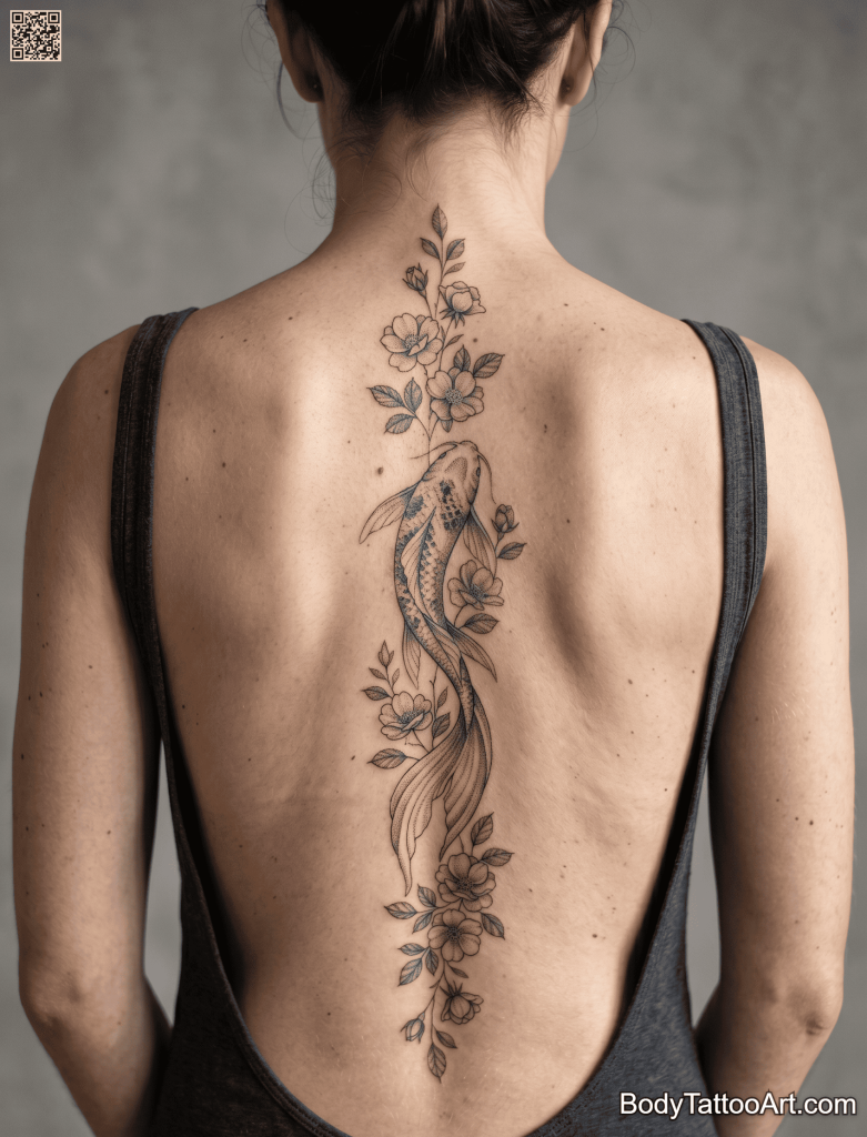 Traditional Japanese Rose With Koi Fish Tattoos